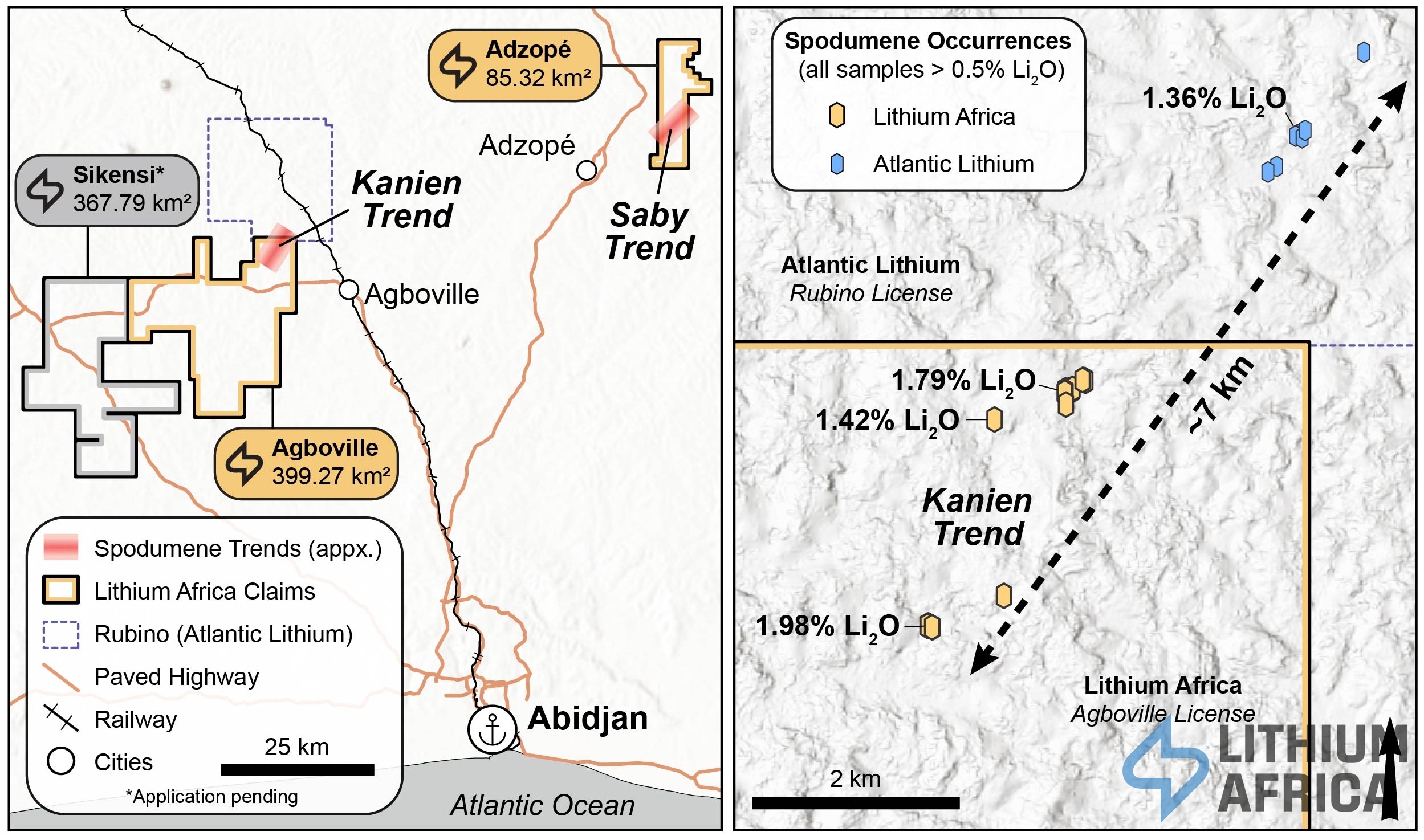 Adzopé (85.32 km²), Agboville (399.27 km²) and Sikensi (367.79 km², application in progress), near Abidjan.